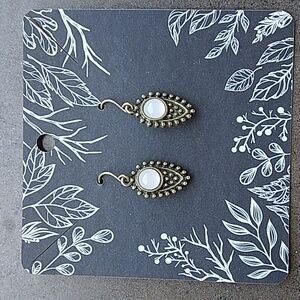 Gold and White Stone Dangle Earrings